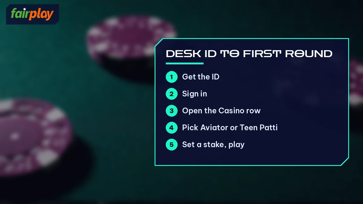 Desk ID to First Round card listing Get the ID and 4 more, over fanned cards and a die