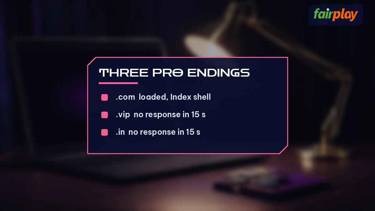 Three Pro Endings card listing .com loaded, Index shell and 2 more, over closed laptop and chips